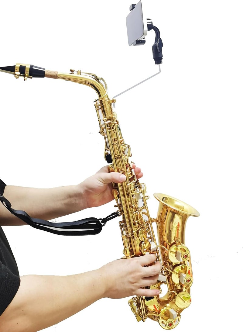 BEIIRLLA Alto Saxophone Lyre Phone Holder, 360°Adjustable Music Stand Mount for Alto,Tenor&Bari Sax,3.5-Inch Max Opening, Marching Band,fit 4mm*4mm Square Socket with Storage Bag - Image 2